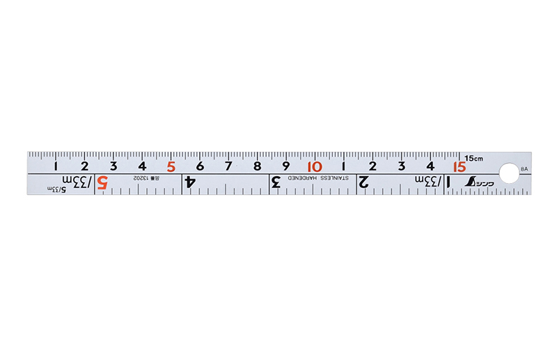 直尺 シルバー １５㎝ 併用目盛 Ｗ左基点 ㎝表示赤数字入 - シンワ測定株式会社