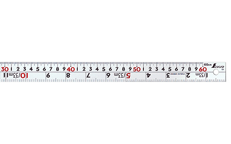 直尺  シルバー  ６０㎝  併用目盛  Ｗ左基点  ㎝表示赤数字入