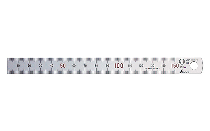 直尺 シルバー １５㎝ 上下段１㎜ピッチ 赤数字入 ＪＩＳ - シンワ測定 