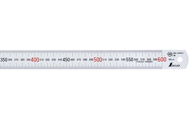 直尺  シルバー  ６０㎝  上下段１㎜ピッチ  赤数字入  ＪＩＳ