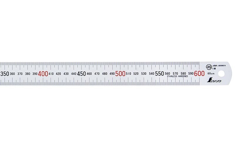 直尺 シルバー ６０㎝ 上下段１㎜ピッチ 赤数字入 ＪＩＳ - シンワ測定 