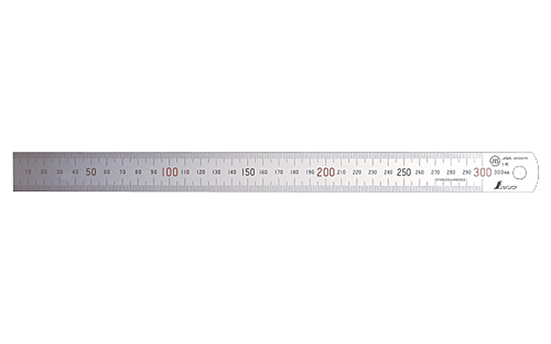直尺 シルバー ３０㎝ 上下段１㎜ピッチ 赤数字入 ＪＩＳ - シンワ測定 