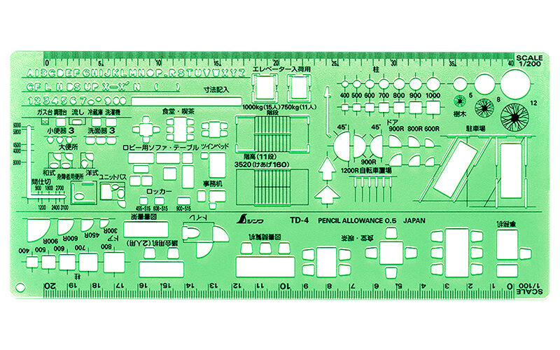 テンプレート  ＴＤ－４  建築記号定規１／１００・１／２００