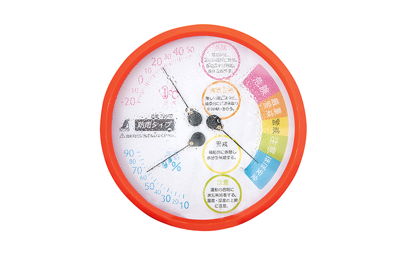 温湿度計  Ｆ－３ＬⅡ  熱中症注意丸型  １５㎝  レッド  防雨タイプ