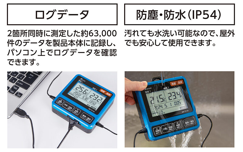 デジタル温度計  Ｉ  データログ機能付  隔測式ツインプローブ  防塵防水