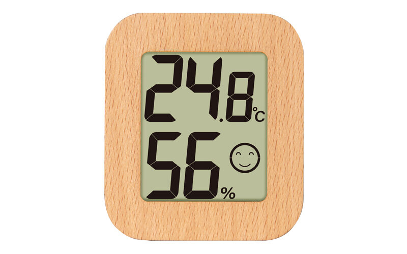 デジタル温湿度計  環境チェッカー  ミニ  木製  ライトブラウン
