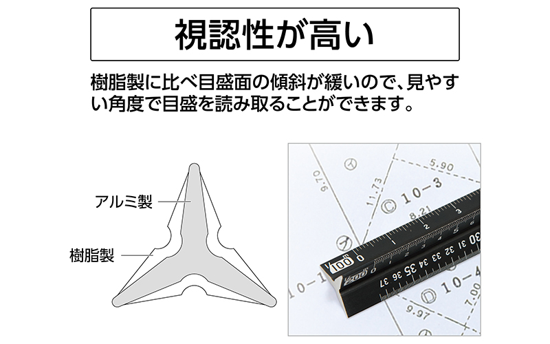 アルミ三角スケール  Ａ－１５  １５㎝  土地家屋調査士用  ブラック