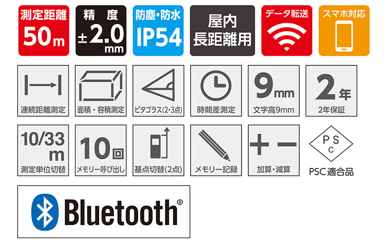 レーザー距離計  Ｌ－ＭｅａｓｕｒｅＢＫ  ５０  データ転送機能付